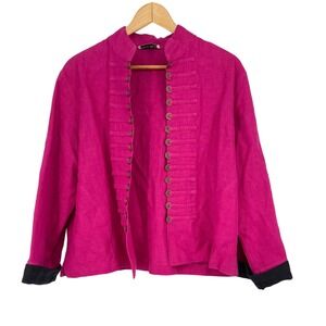 Paco Soler Magenta‎ Linen Jacket Mandarin Collar Button Front Cropped Size